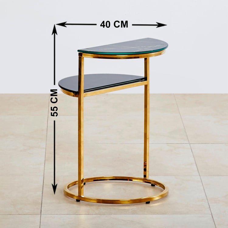 (Refurbished) Monarch Tempered Glass Top 2-Tier End Table - Black