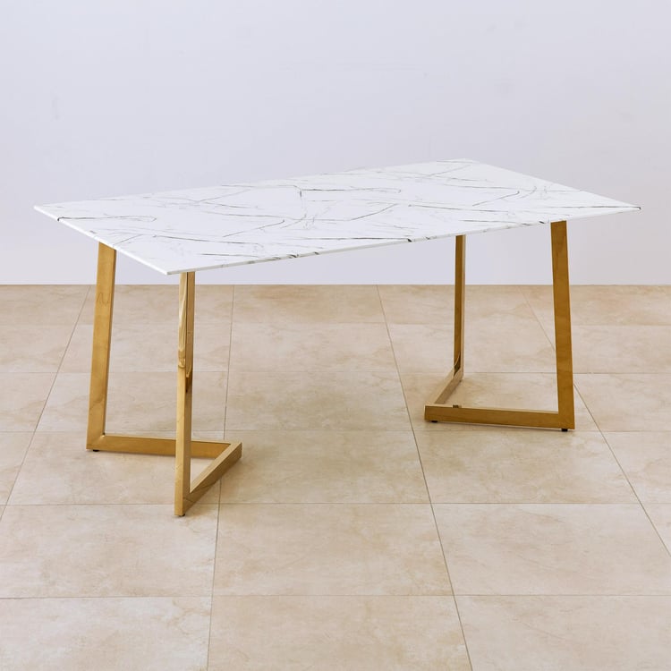 Bianca Glass Top 6-Seater Dining Set with Chairs - White and Blue