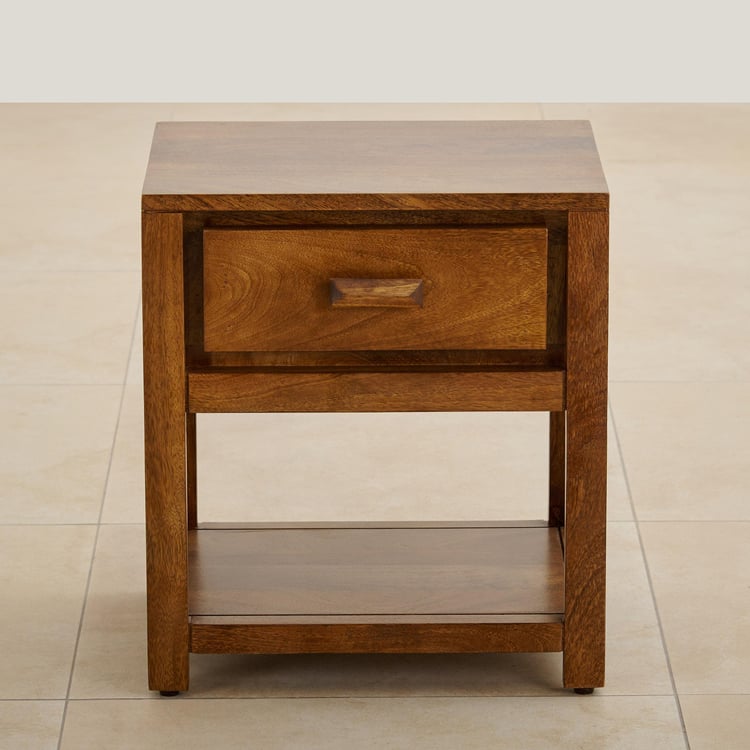 Adana Mango Wood Bed Side Table with Drawer - Brown