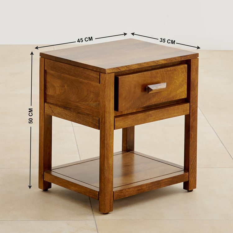 Adana Mango Wood Bed Side Table with Drawer - Brown