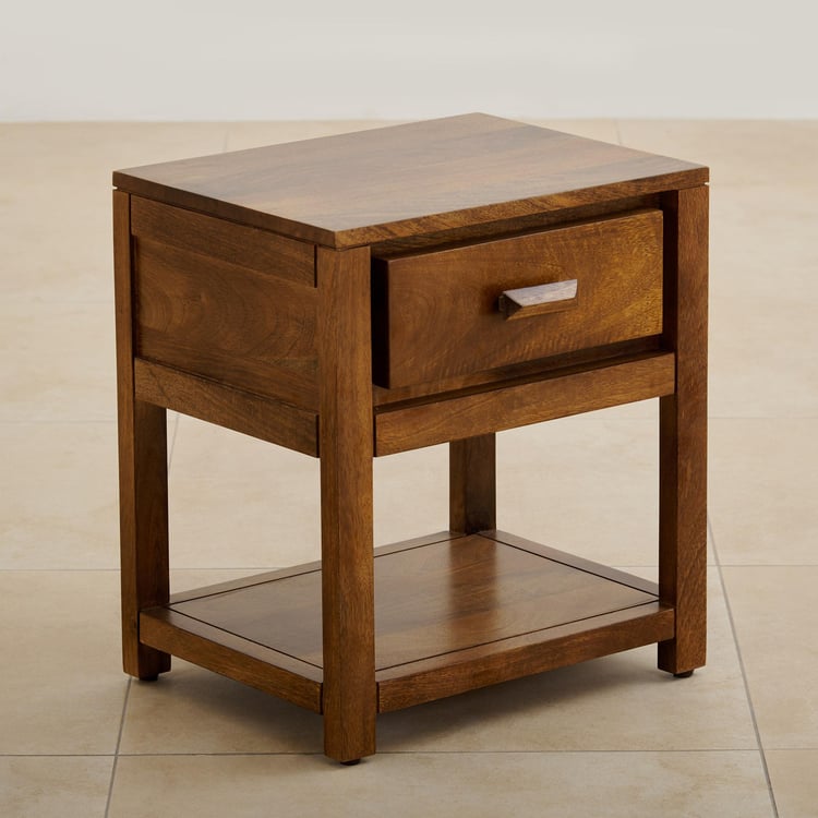 Adana Mango Wood Bed Side Table with Drawer - Brown