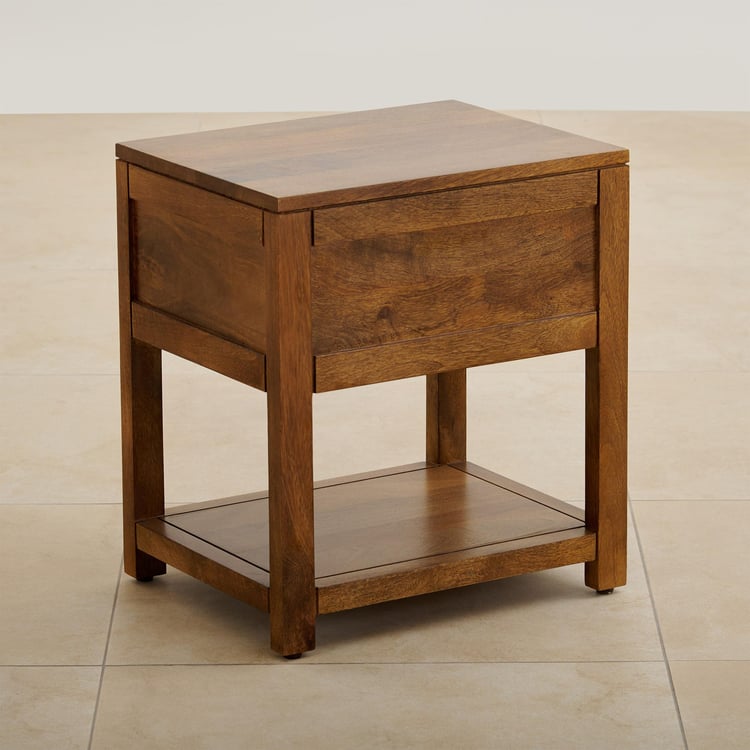 Adana Mango Wood Bed Side Table with Drawer - Brown