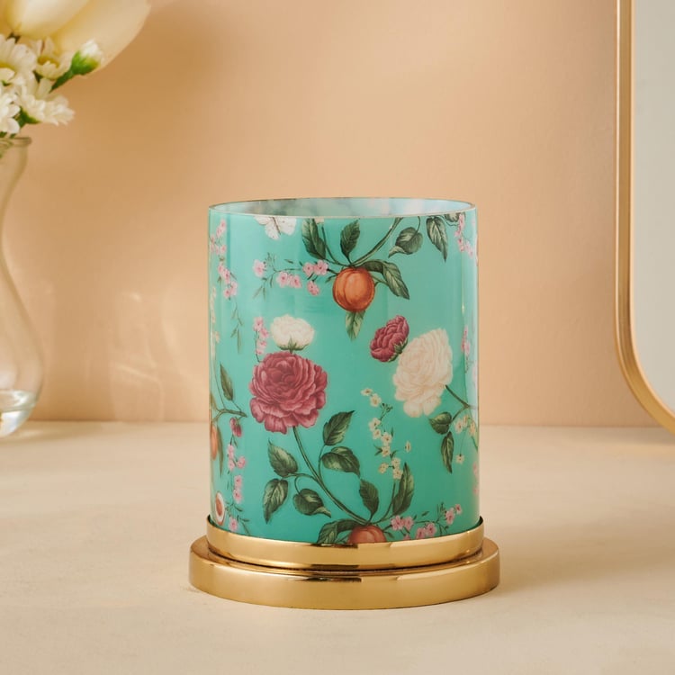 Hoovu Glass Floral Printed Votive Holder