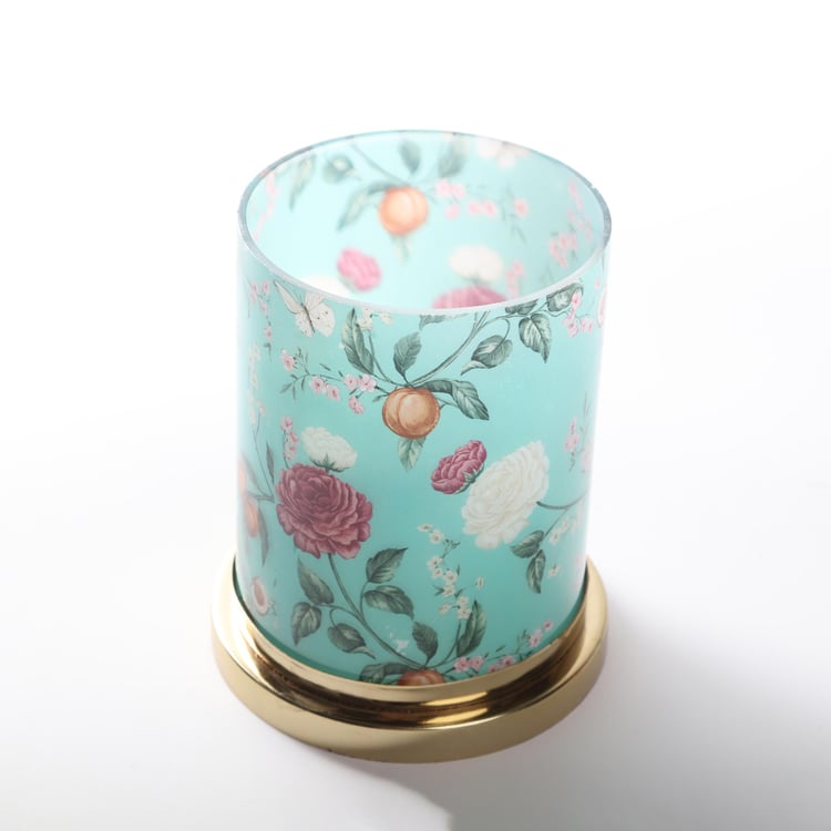 Hoovu Glass Floral Printed Votive Holder