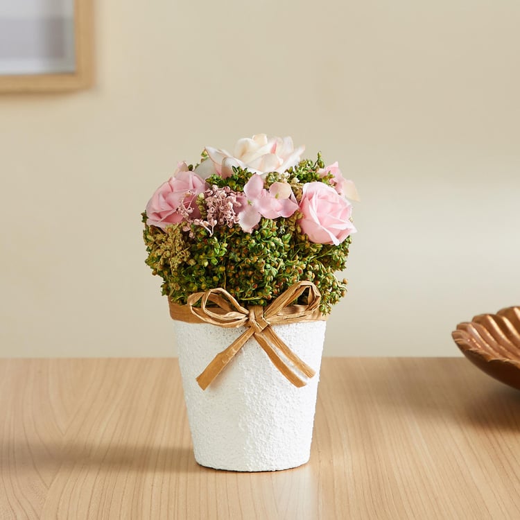 Gardenia Artificial Roses and Grass in Pot