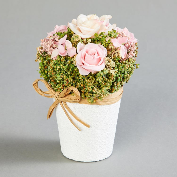 Gardenia Artificial Roses and Grass in Pot