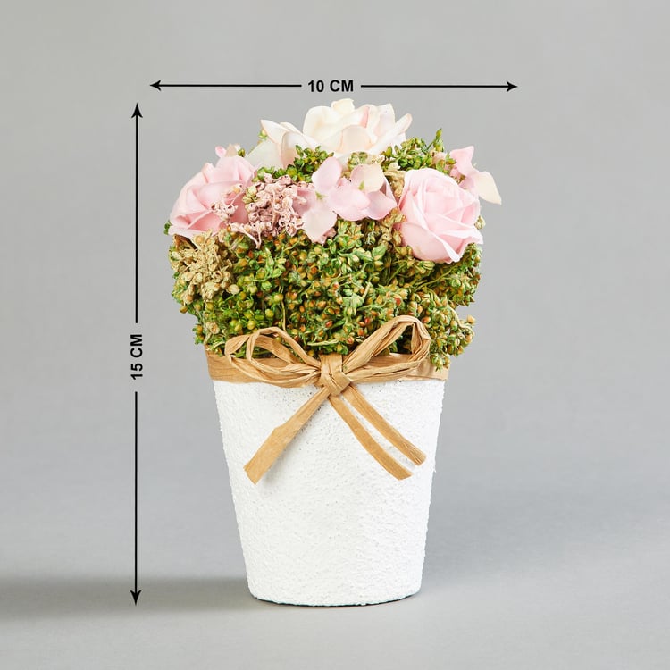 Gardenia Artificial Roses and Grass in Pot