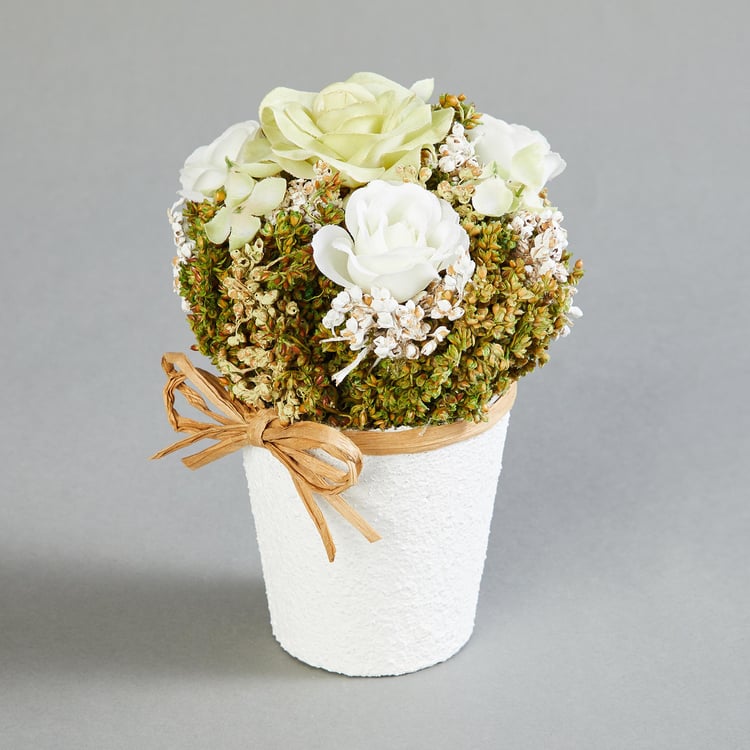 Gardenia Artificial Roses and Grass in Pot - 15 cm