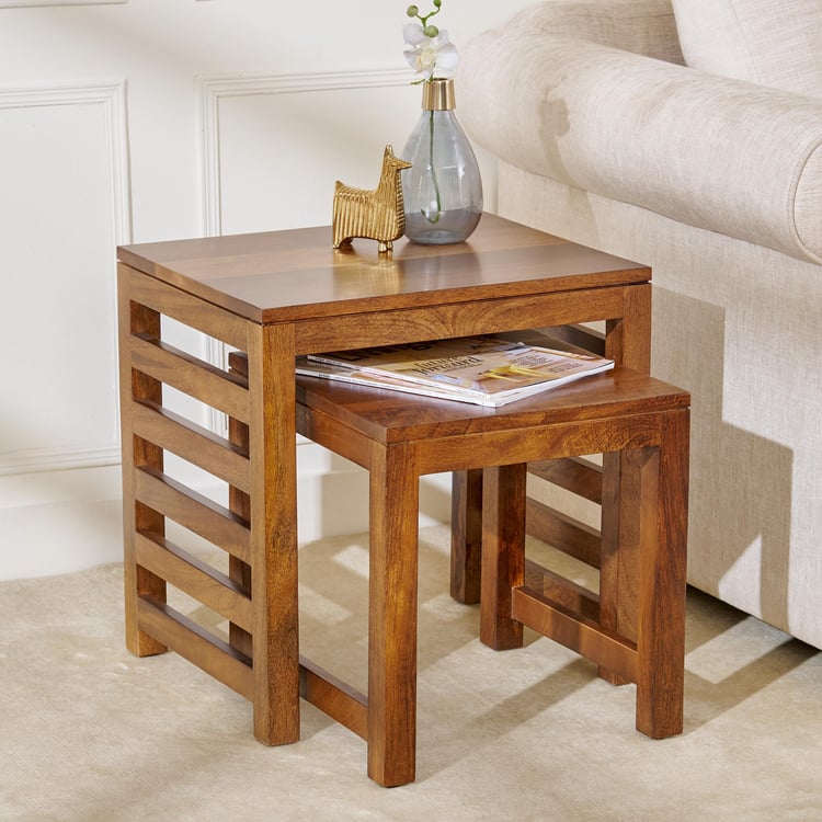 Adana Mango Wood Nest of 2 Tables - Brown