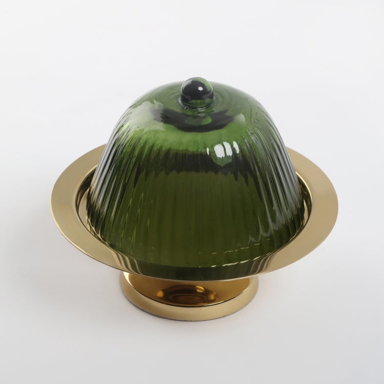 Pacific Brian Metal Cake Stand with Ribbed Glass Cloche