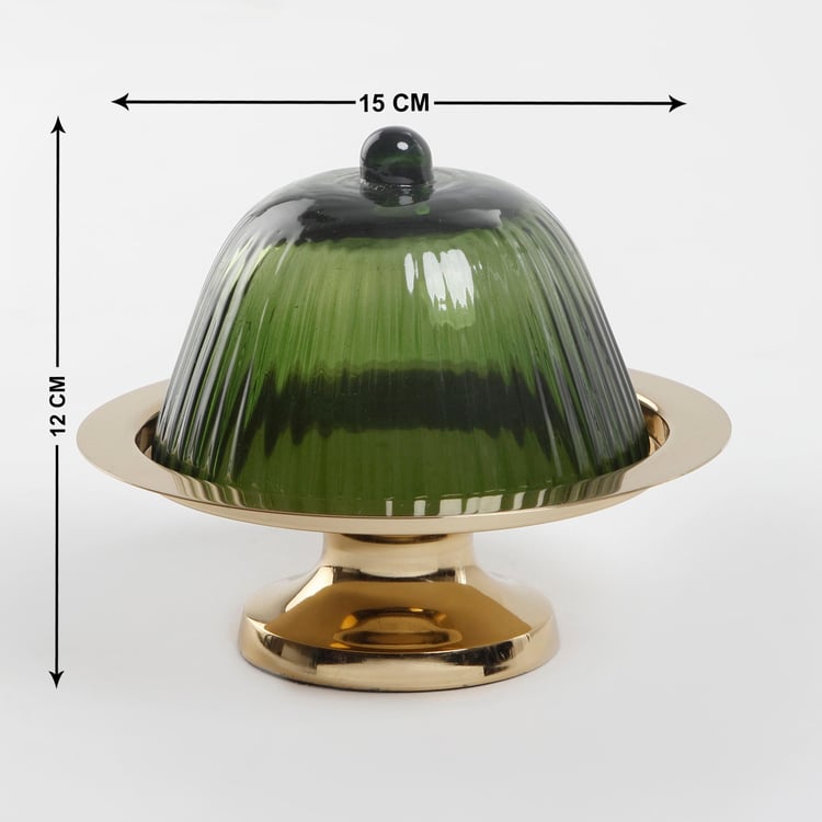 Pacific Brian Metal Cake Stand with Ribbed Glass Cloche