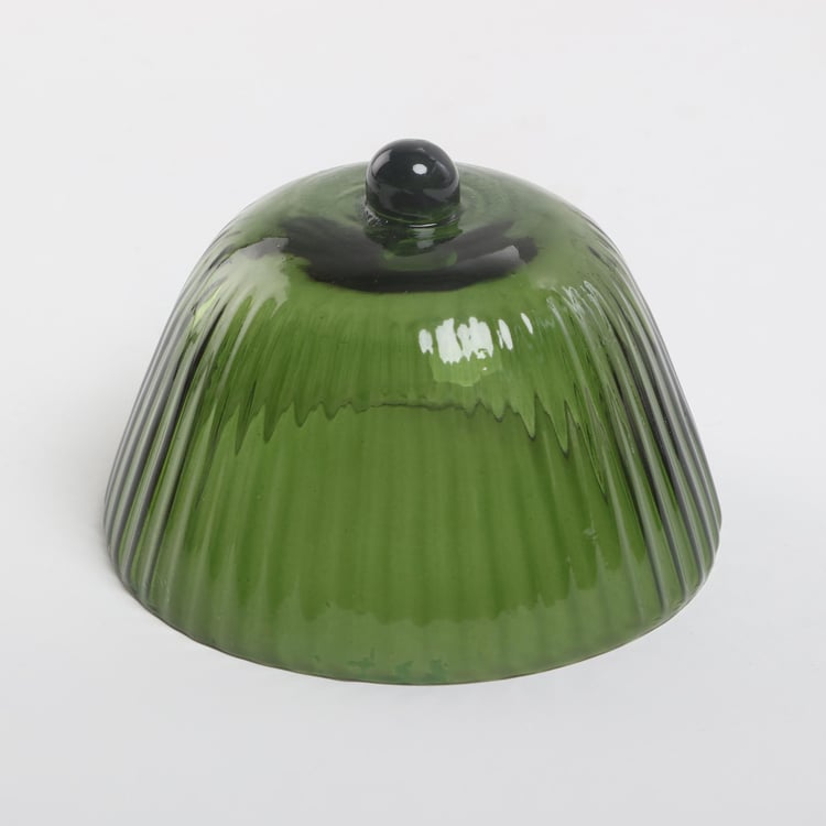 Pacific Brian Metal Cake Stand with Ribbed Glass Cloche