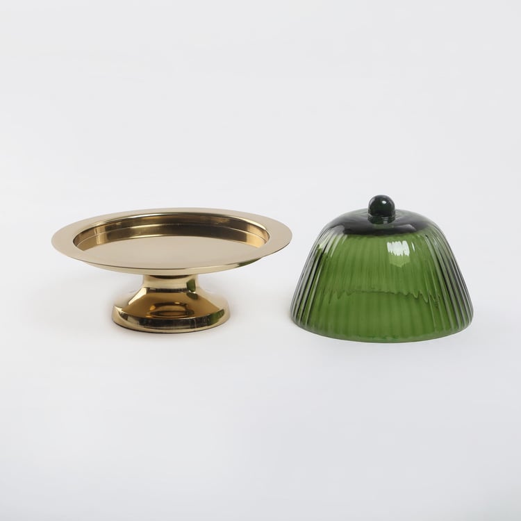 Pacific Brian Metal Cake Stand with Ribbed Glass Cloche
