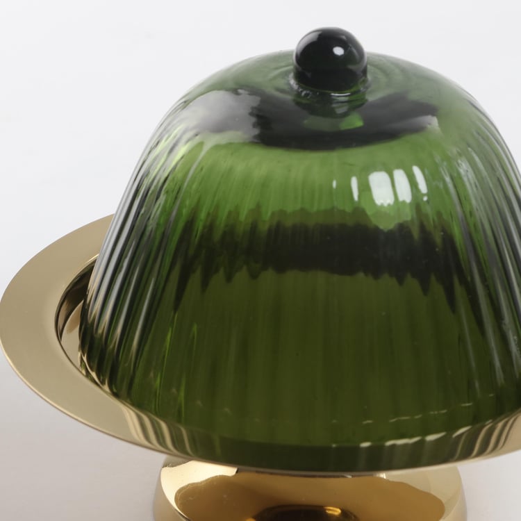 Pacific Brian Metal Cake Stand with Ribbed Glass Cloche