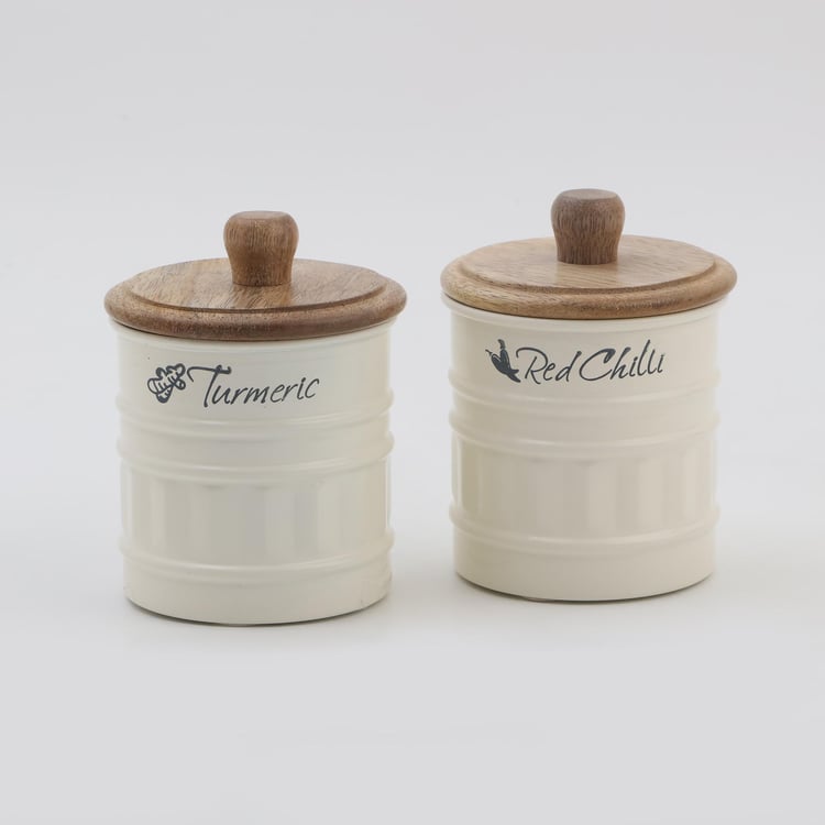 Mirage Set of 2 Metal Storage Container With Mango Wood Lid