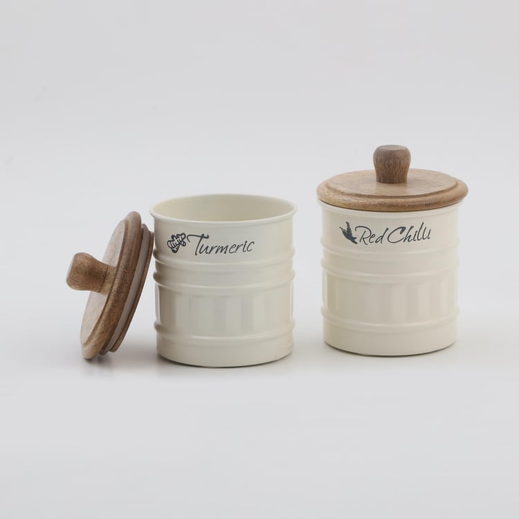 Mirage Set of 2 Metal Storage Container With Mango Wood Lid