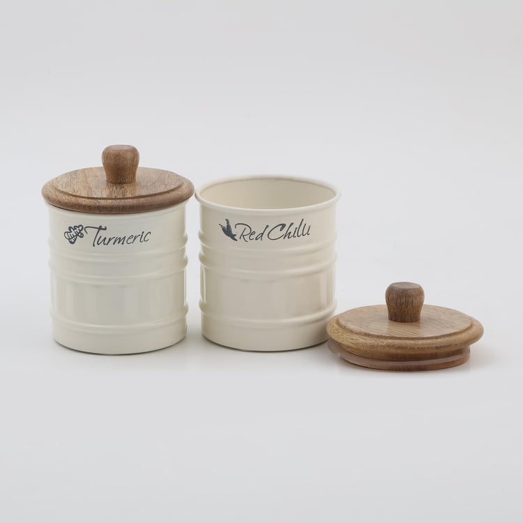 Mirage Set of 2 Metal Storage Container With Mango Wood Lid