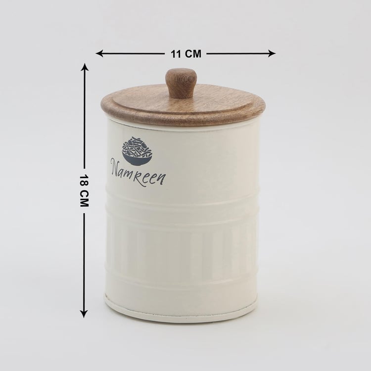 Mirage Iron Namkeen Canister with Mango Wood Lid