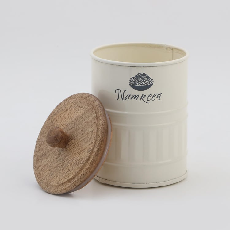 Mirage Iron Namkeen Canister with Mango Wood Lid