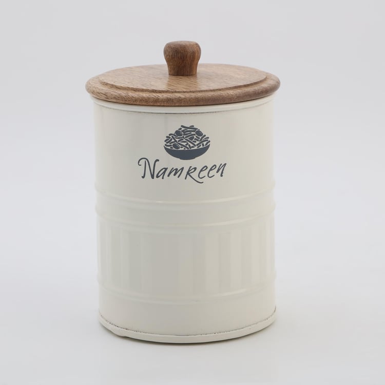 Mirage Iron Namkeen Canister with Mango Wood Lid