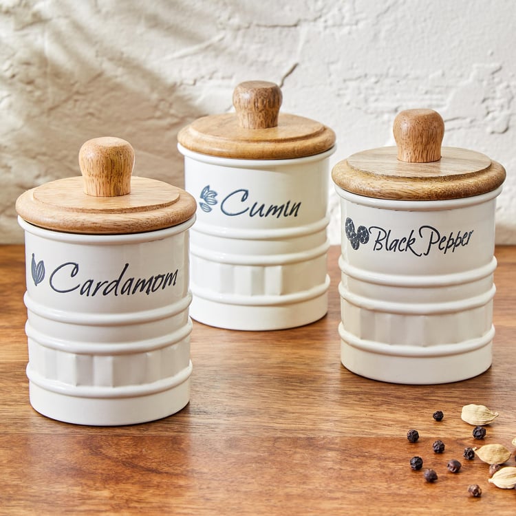 Mirage Set of 3 Metal Storage Container With Mango Wood Lid