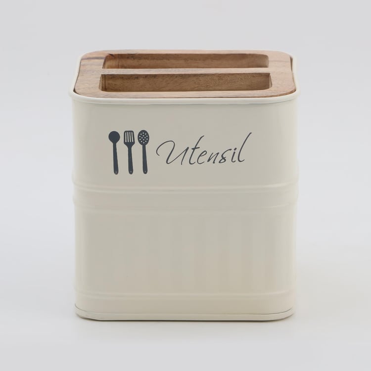 Mirage Metal Utensil Holder with Mango Wood Lid