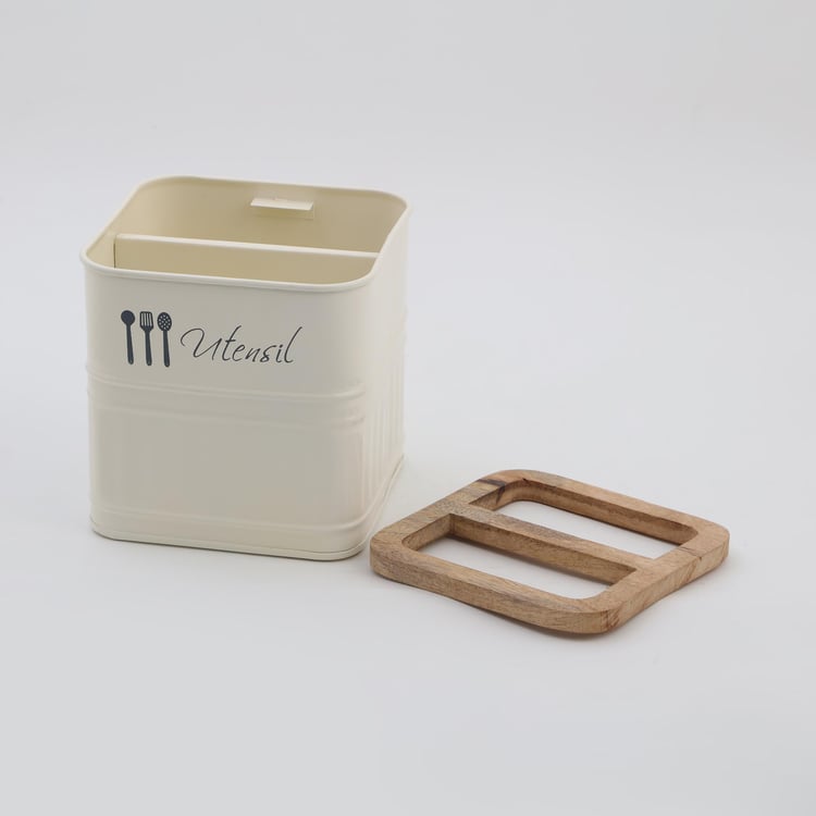 Mirage Metal Utensil Holder with Mango Wood Lid