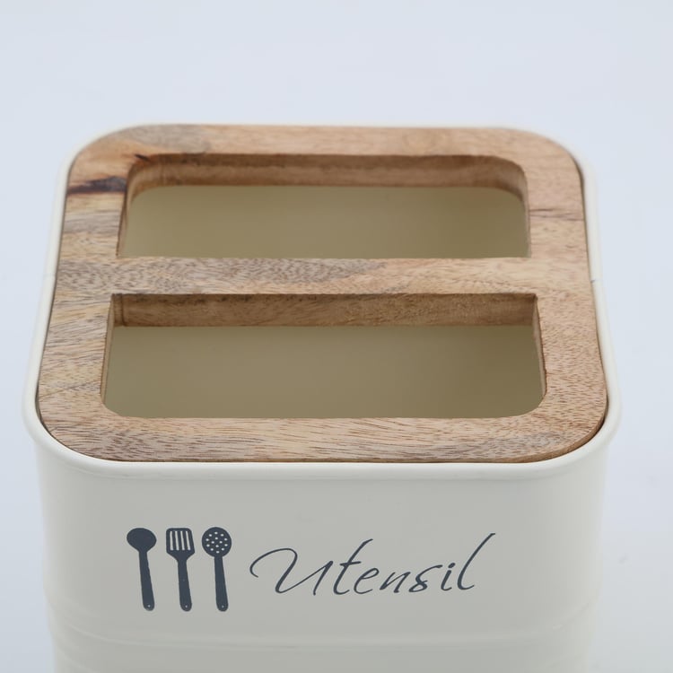 Mirage Metal Utensil Holder with Mango Wood Lid