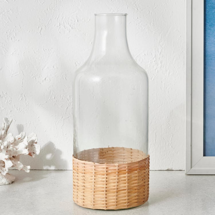 Splendid Santorini Glass and Rattan Vase