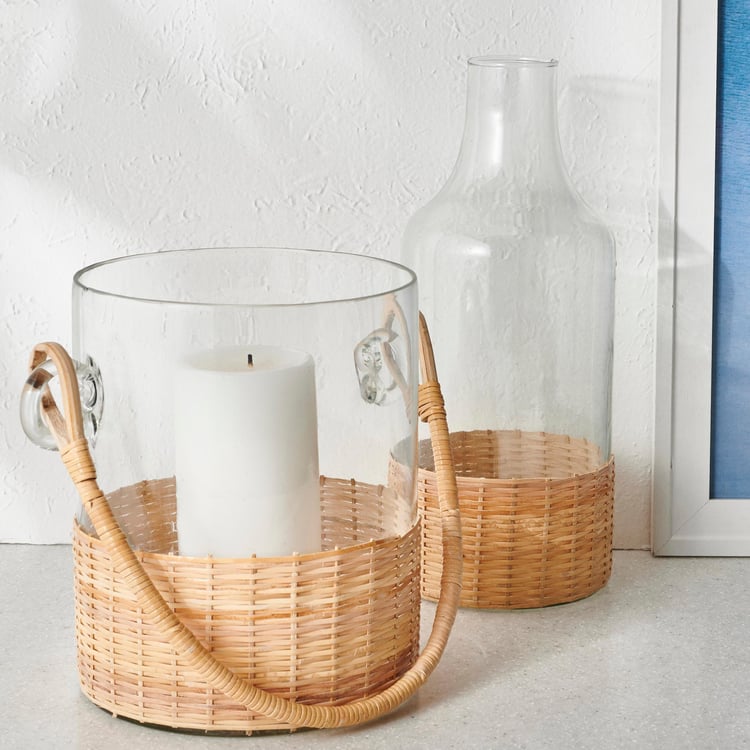 Splendid Santorini Glass and Rattan Vase