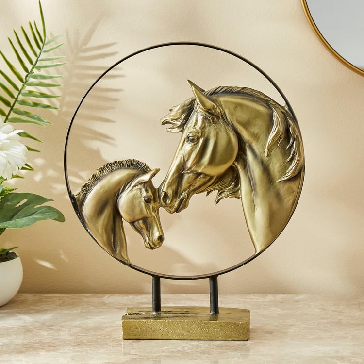 Corsica Polyresin Horse Heads Figurine with Metal Ring