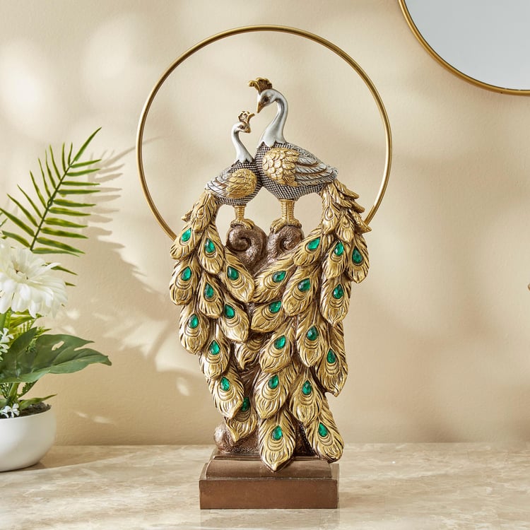 Corsica Mayur Polyresin Peacock with Metal Ring Figurine