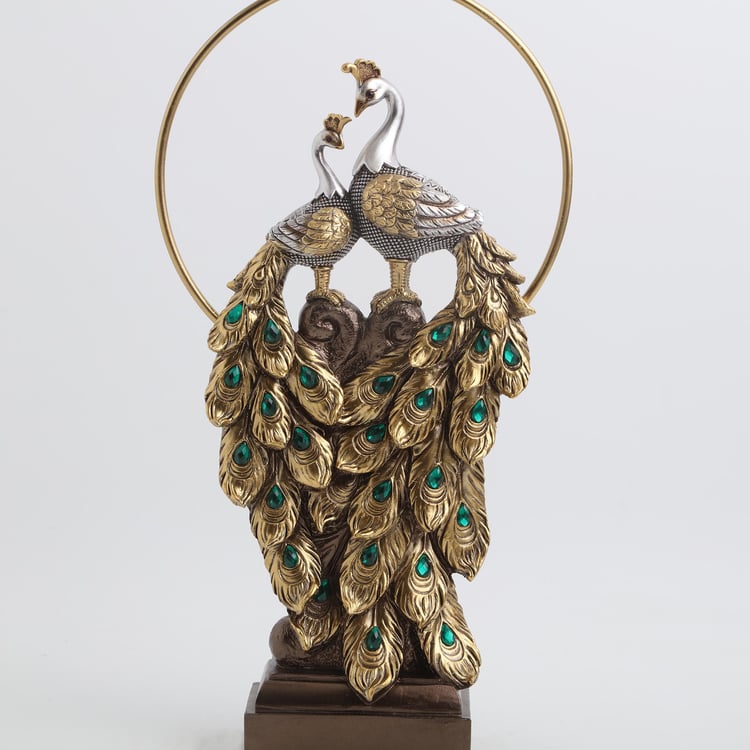 Corsica Mayur Polyresin Peacock with Metal Ring Figurine