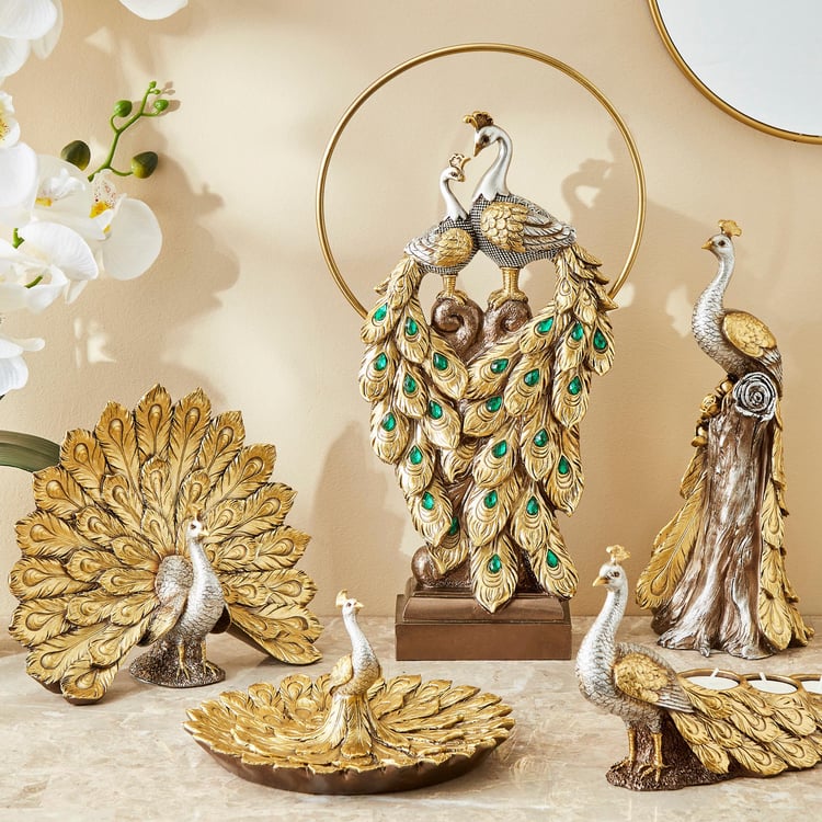 Corsica Mayur Polyresin Peacock with Metal Ring Figurine