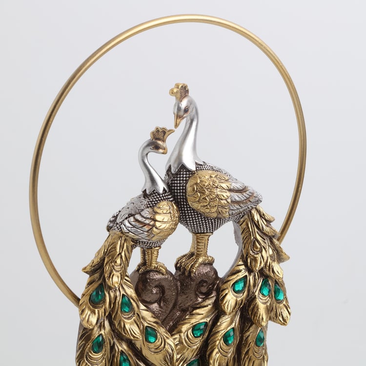 Corsica Mayur Polyresin Peacock with Metal Ring Figurine