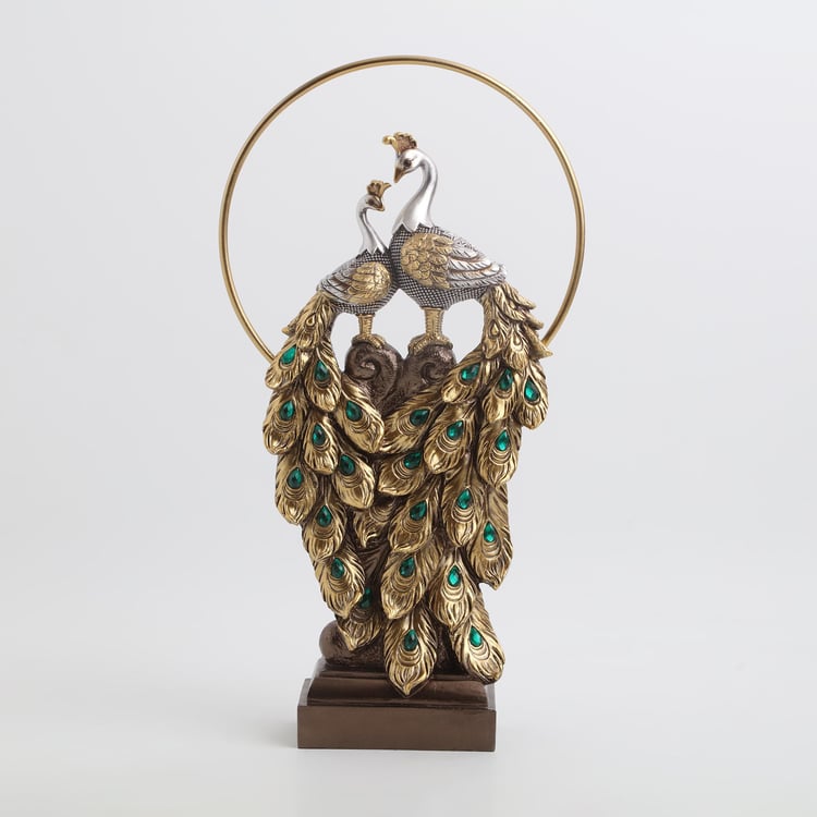Corsica Mayur Polyresin Peacock with Metal Ring Figurine