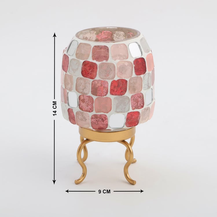 Corsica Glass Mosaic Patterned Votive Candle Holder with Iron Stand