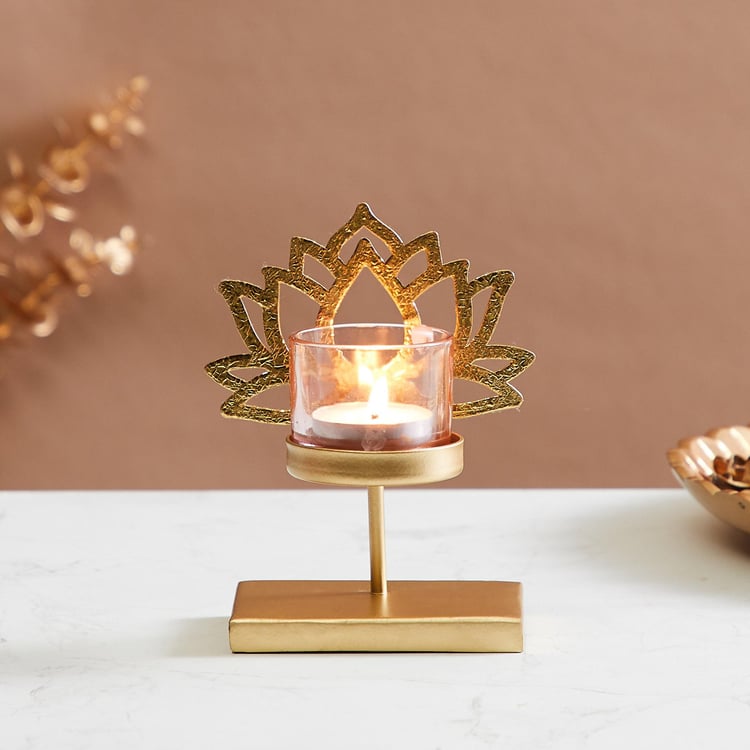 Corsica Kamal Metal and Glass Lotus T-Light Holder