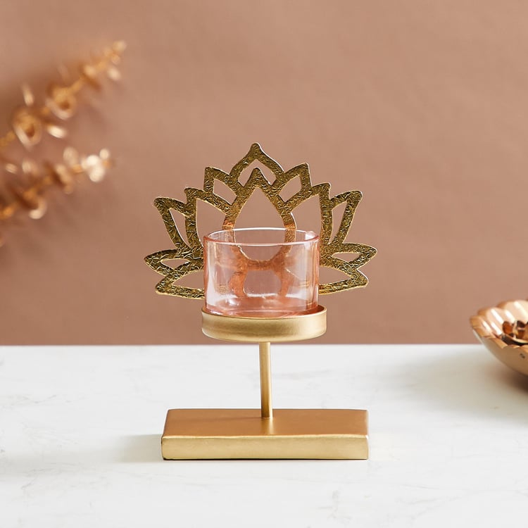 Corsica Kamal Metal and Glass Lotus T-Light Holder