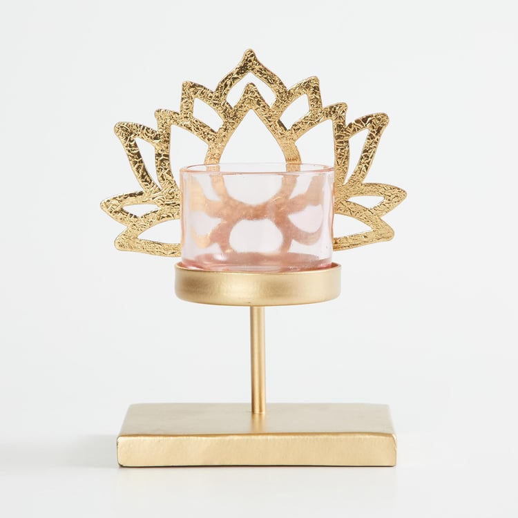 Corsica Kamal Metal and Glass Lotus T-Light Holder