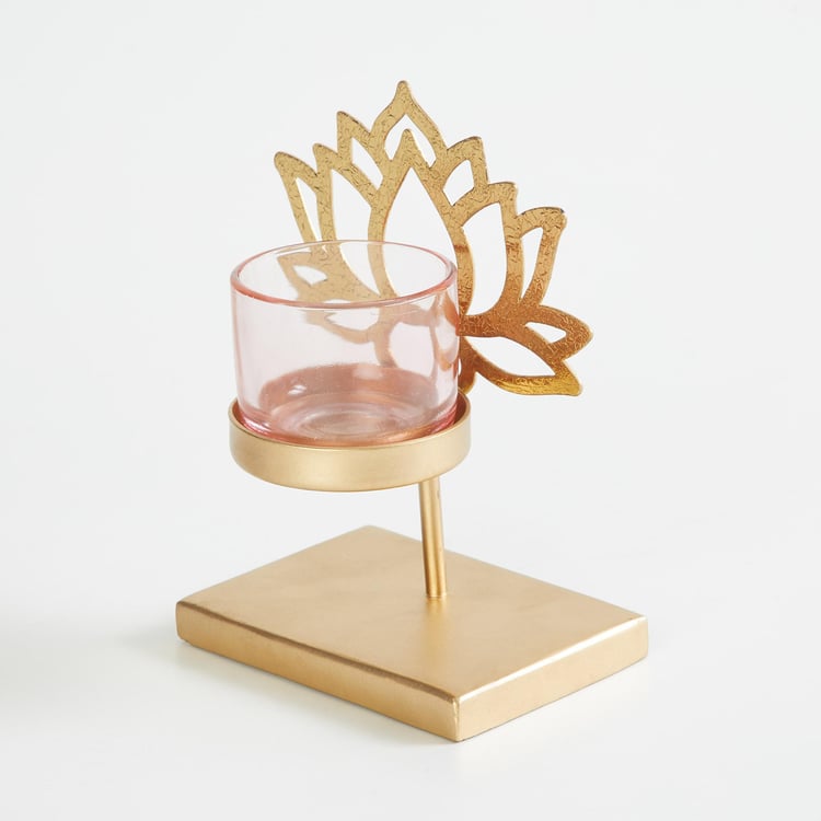 Corsica Kamal Metal and Glass Lotus T-Light Holder