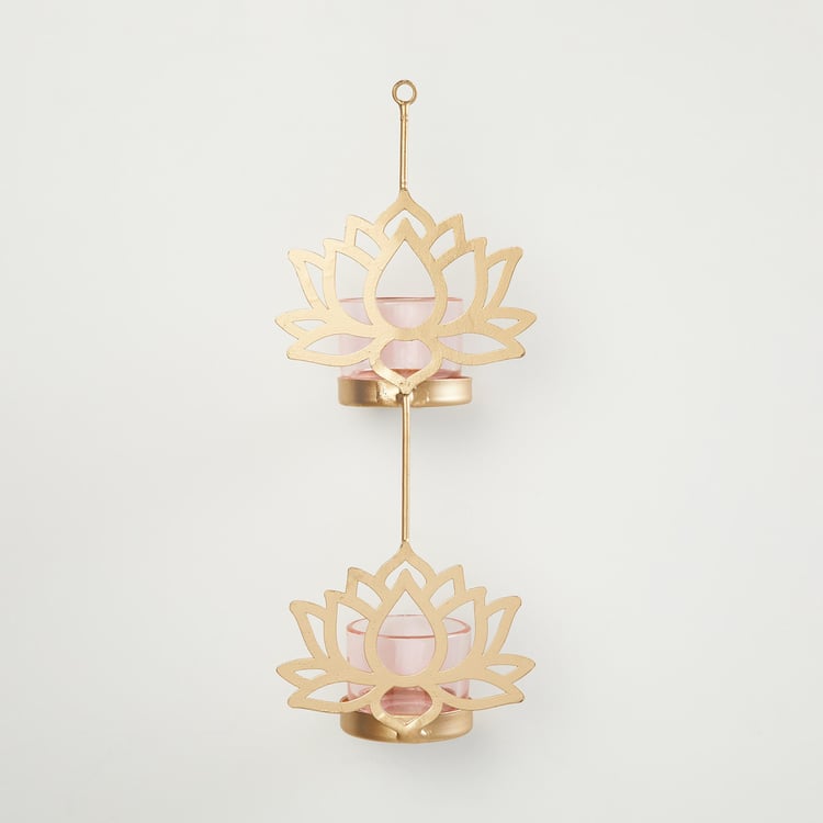 Corsica Kamal Metal and Glass Two-Tiered Hanging T-Light Holders