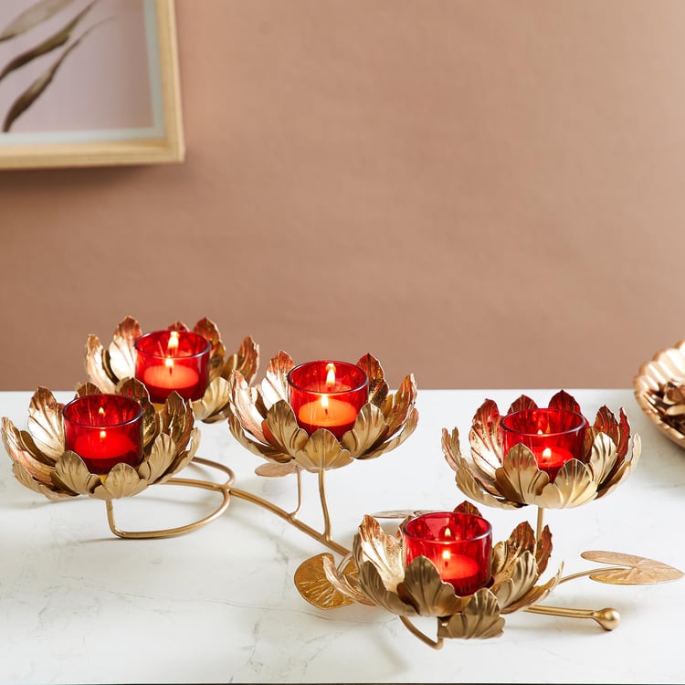 Corsica Kamal Metal & Glass Lotus Multi T-Light Holder