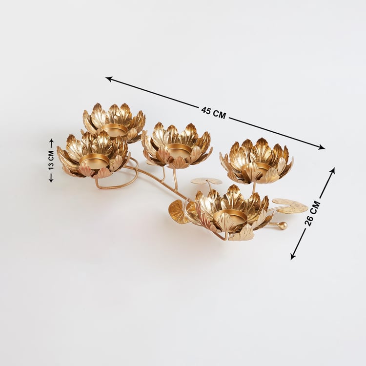 Corsica Kamal Metal & Glass Lotus Multi T-Light Holder