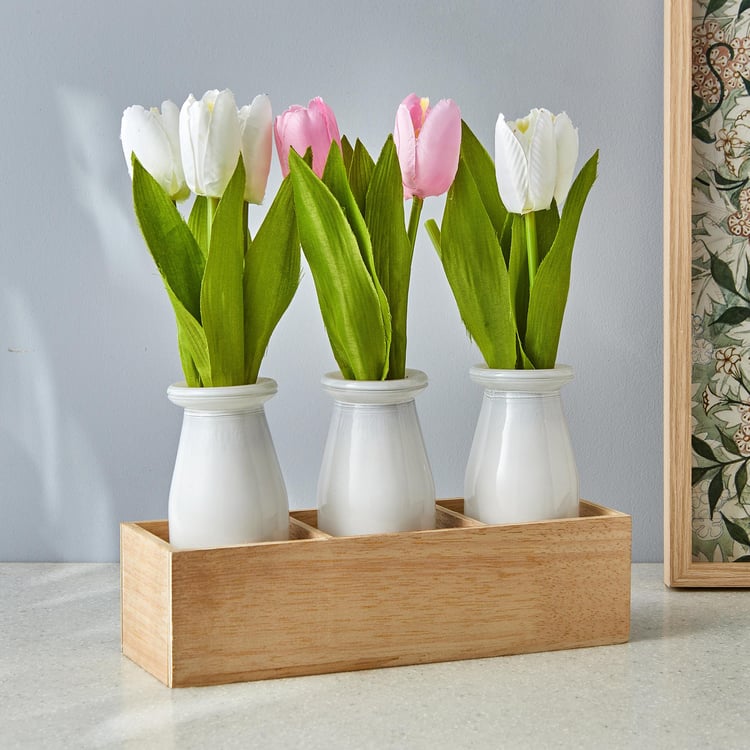 Gloria Set of 3 Artificial Tulips in Glass Pots