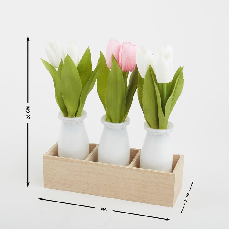 Gloria Set of 3 Artificial Tulips in Glass Pots