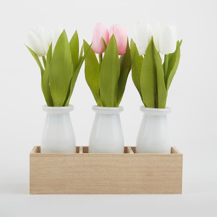 Gloria Set of 3 Artificial Tulips in Glass Pots