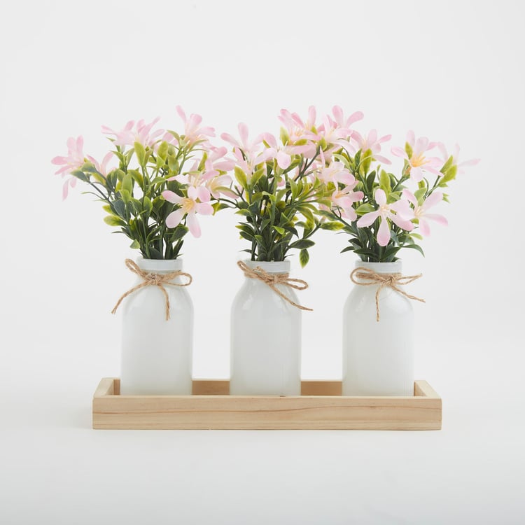 Gloria Set of 3 Artificial Gardenia Flowers in Glass Pots