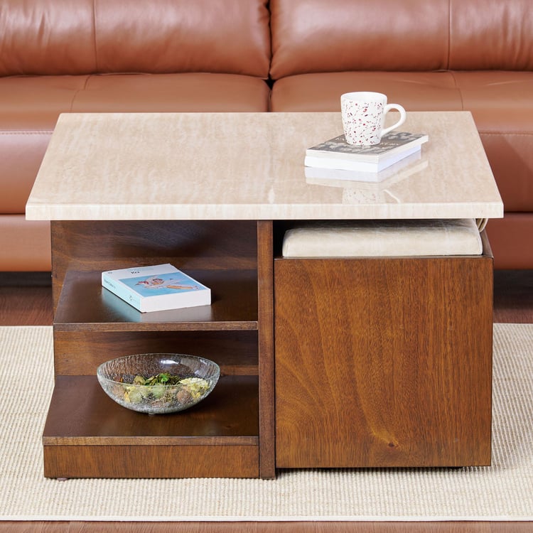 Harmony Sia Faux Marble Top Coffee Table with Storage Stools - Brown