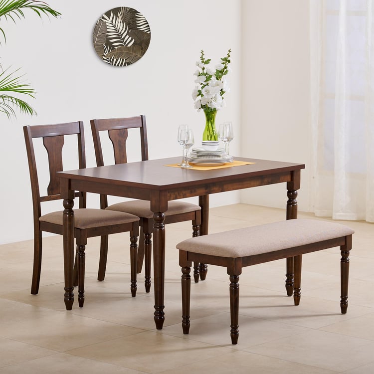 Helios Zoe Solid Wood 4-Seater Dining Set with Chairs and Bench - Brown